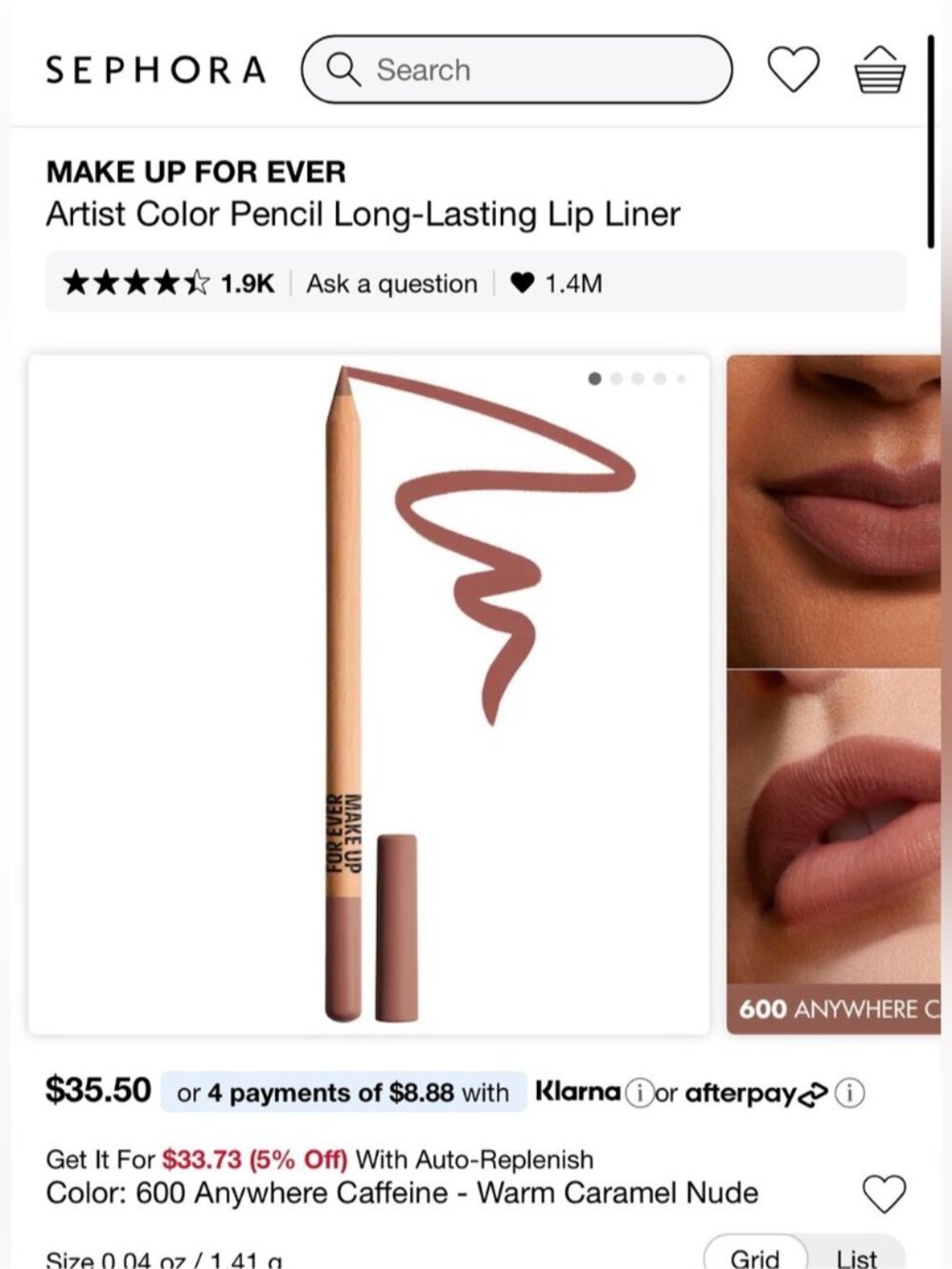 Make Up For Ever Artist Pencil Long-Lasting Lip Liner Anywhere Caffeine nude